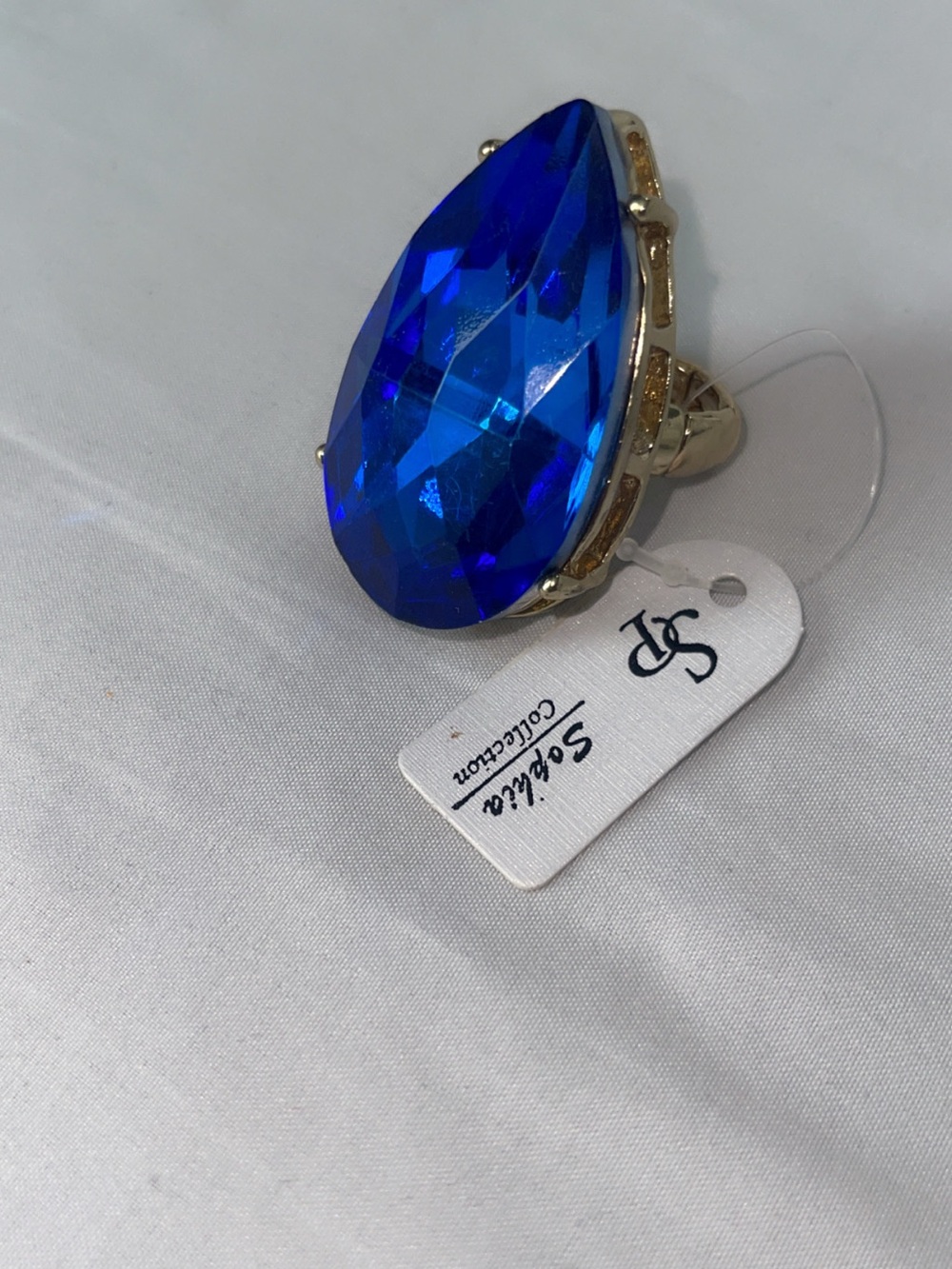 Teardrop Blue Crystal Statement Ring